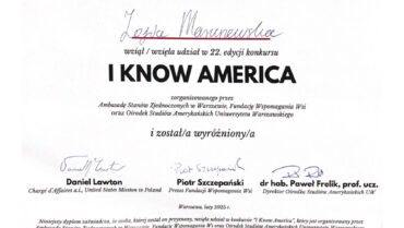 Zofia Maruszewska (4C) z wyróżnieniem  w Konkursie “I Know America”